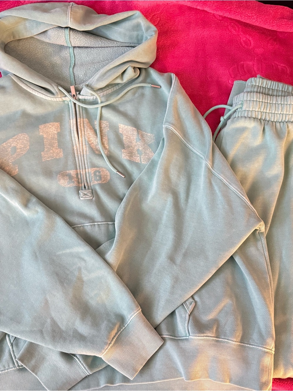 PINK Victoria's Secret Mint Green Hoodie & Wide Leg Jogger Set